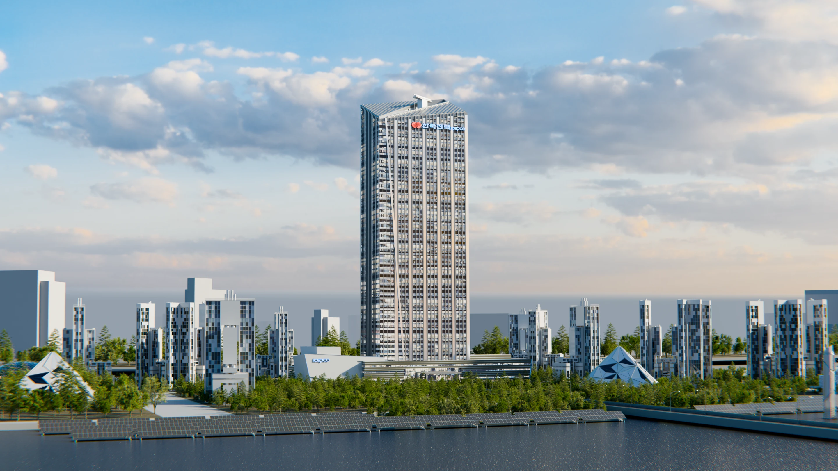 한전 나주 본사 건물의 3D 모델링 이미지